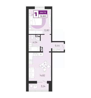 1-к квартира, вторичка, 40м2, 6/10 этаж
