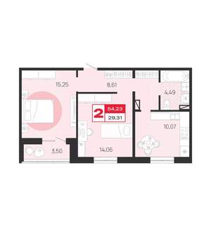 2-к квартира, вторичка, 54м2, 6/10 этаж