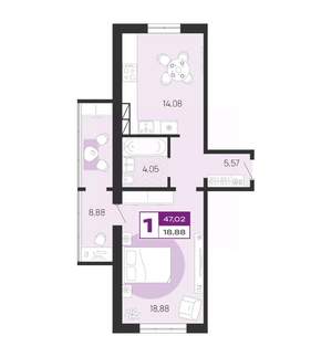 1-к квартира, вторичка, 47м2, 1/10 этаж