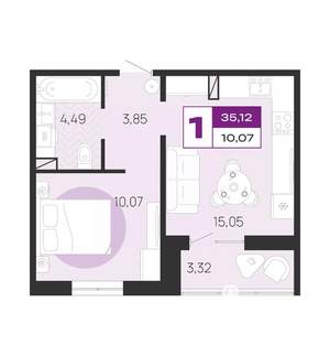 1-к квартира, вторичка, 35м2, 2/10 этаж