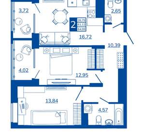 2-к квартира, вторичка, 64м2, 3/17 этаж