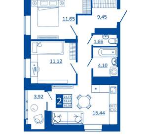 2-к квартира, вторичка, 55м2, 11/17 этаж