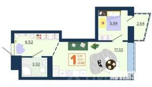 1-к квартира, вторичка, 34м2, 5/16 этаж
