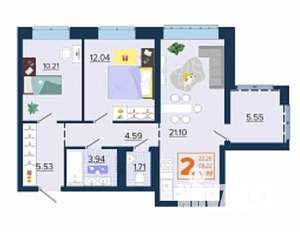 2-к квартира, вторичка, 62м2, 12/16 этаж