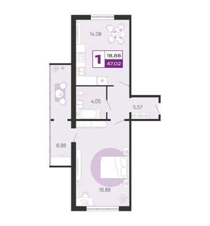 1-к квартира, вторичка, 47м2, 6/10 этаж