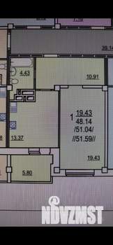 1-к квартира, вторичка, 51м2, 9/19 этаж