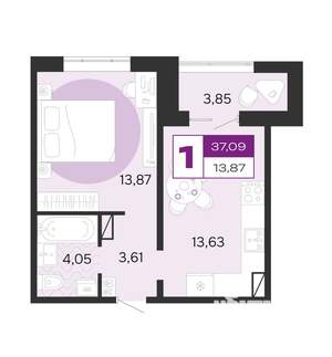 1-к квартира, вторичка, 37м2, 1/8 этаж