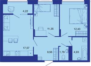 2-к квартира, вторичка, 62м2, 16/16 этаж