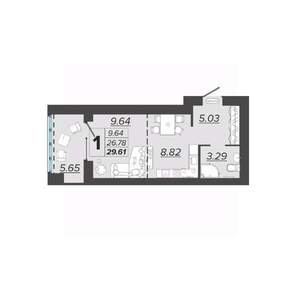 1-к квартира, вторичка, 30м2, 7/9 этаж