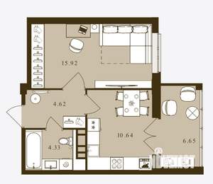 1-к квартира, вторичка, 42м2, 2/16 этаж