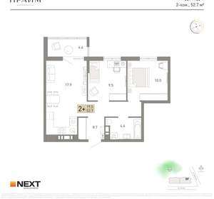 2-к квартира, вторичка, 53м2, 3/14 этаж