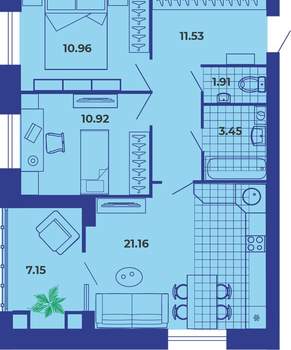 2-к квартира, вторичка, 68м2, 9/9 этаж