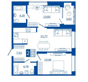 2-к квартира, вторичка, 67м2, 2/17 этаж