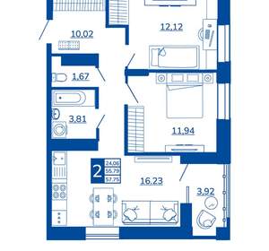 2-к квартира, вторичка, 57м2, 10/17 этаж
