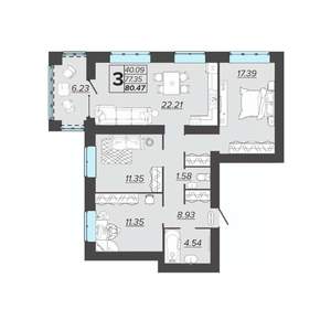 3-к квартира, вторичка, 80м2, 7/9 этаж