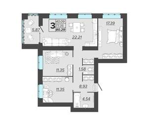 3-к квартира, вторичка, 80м2, 2/15 этаж