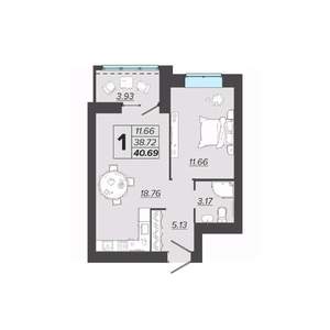1-к квартира, вторичка, 41м2, 9/9 этаж