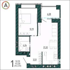 1-к квартира, вторичка, 43м2, 3/9 этаж