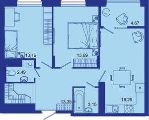 2-к квартира, вторичка, 69м2, 14/16 этаж