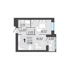 1-к квартира, вторичка, 37м2, 7/9 этаж