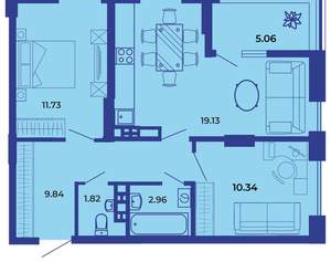 2-к квартира, вторичка, 61м2, 18/19 этаж