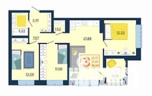 3-к квартира, вторичка, 75м2, 2/16 этаж