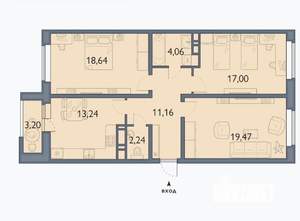3-к квартира, сданный дом, 85м2, 14/16 этаж