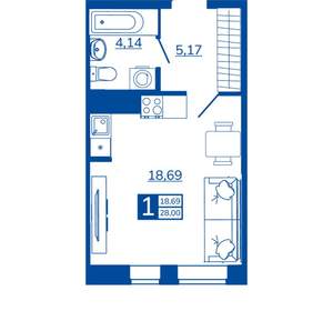 1-к квартира, вторичка, 28м2, 3/17 этаж