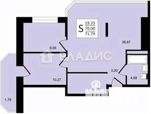 2-к квартира, вторичка, 70м2, 16/17 этаж