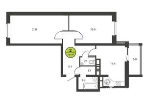 2-к квартира, сданный дом, 74м2, 5/16 этаж