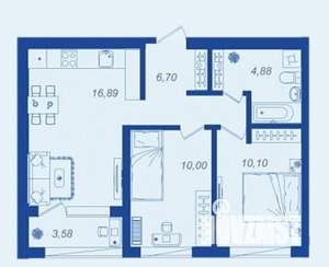 2-к квартира, вторичка, 50м2, 9/17 этаж