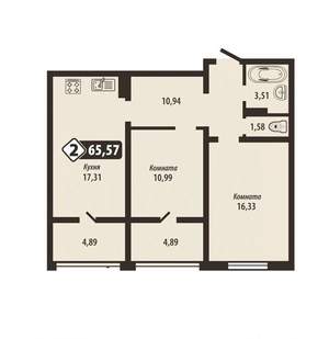 2-к квартира, строящийся дом, 66м2, 3/16 этаж