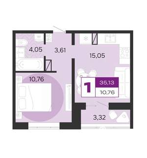 1-к квартира, вторичка, 35м2, 4/8 этаж