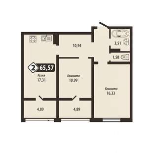 2-к квартира, вторичка, 66м2, 9/16 этаж