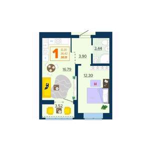 1-к квартира, вторичка, 38м2, 5/16 этаж