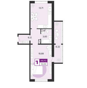 1-к квартира, вторичка, 47м2, 8/10 этаж