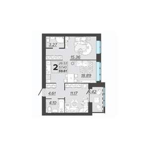 2-к квартира, вторичка, 60м2, 6/9 этаж