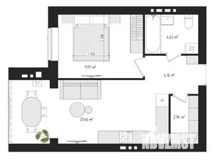 1-к квартира, сданный дом, 45м2, 2/4 этаж