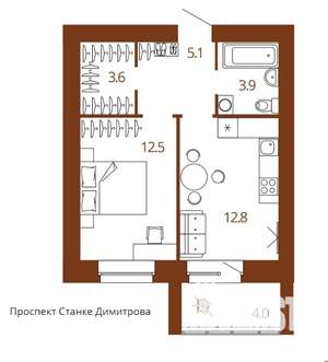 1-к квартира, вторичка, 41м2, 3/9 этаж