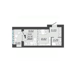 1-к квартира, вторичка, 30м2, 9/9 этаж