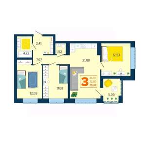 3-к квартира, вторичка, 75м2, 15/16 этаж