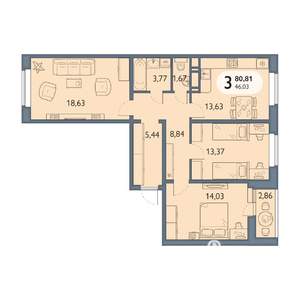 3-к квартира, вторичка, 81м2, 9/16 этаж