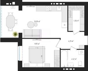 1-к квартира, вторичка, 48м2, 1/4 этаж