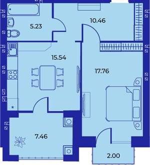 1-к квартира, вторичка, 58м2, 4/9 этаж