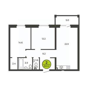 2-к квартира, вторичка, 69м2, 1/9 этаж