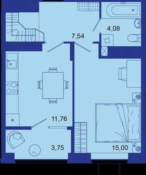 1-к квартира, вторичка, 42м2, 14/16 этаж