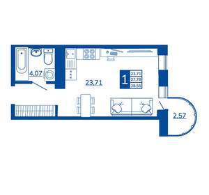 1-к квартира, вторичка, 28м2, 12/17 этаж
