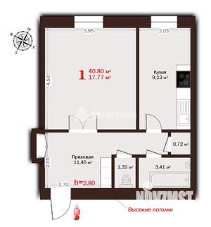 1-к квартира, вторичка, 41м2, 1/2 этаж