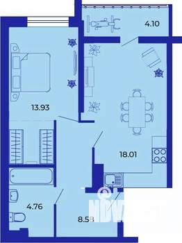 1-к квартира, вторичка, 49м2, 9/15 этаж