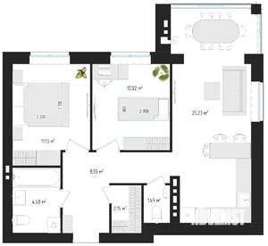 2-к квартира, строящийся дом, 62м2, 1/4 этаж